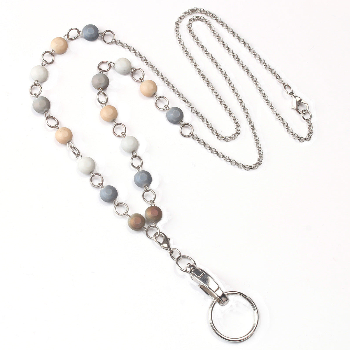 Beaded Keychain Lanyard Holder with Metal Chain