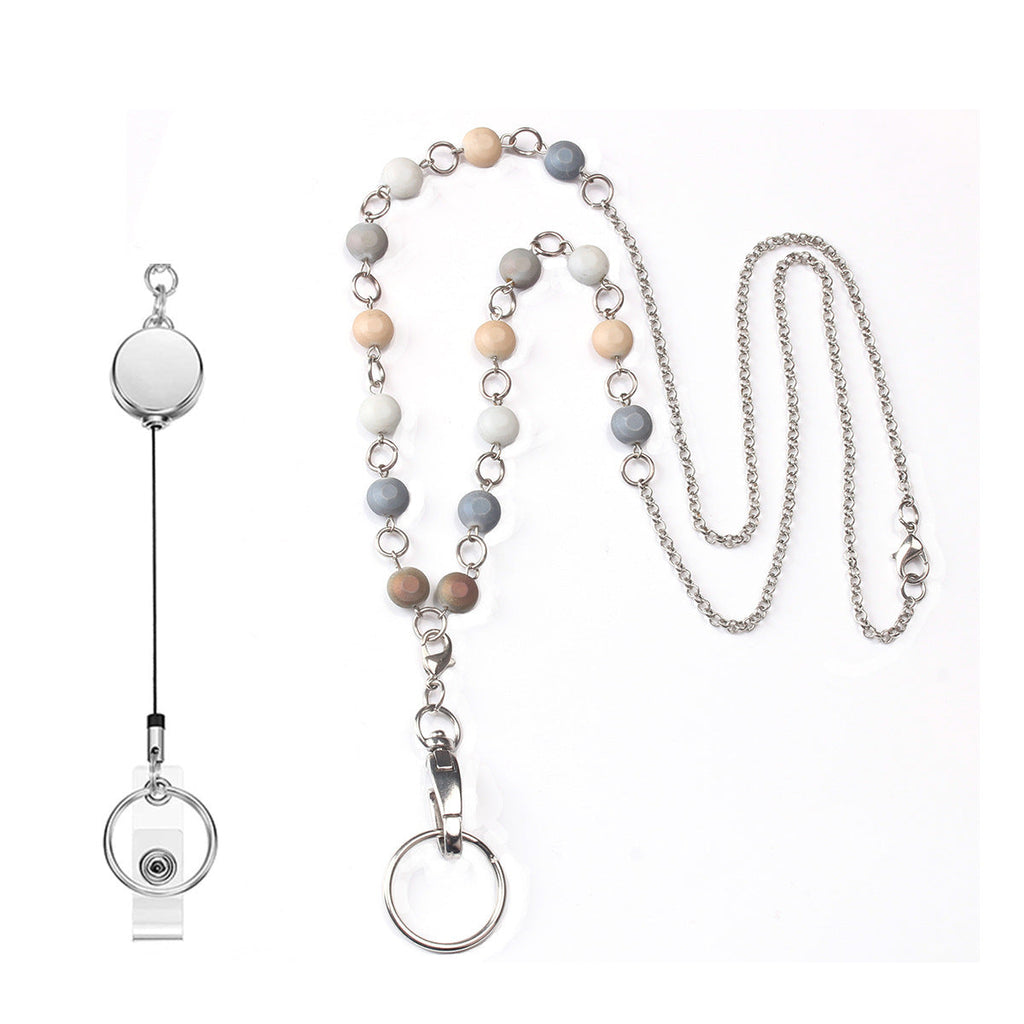 Beaded Keychain Lanyard Holder with Metal Chain