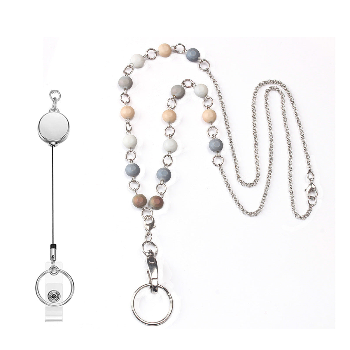Beaded Keychain Lanyard Holder with Metal Chain