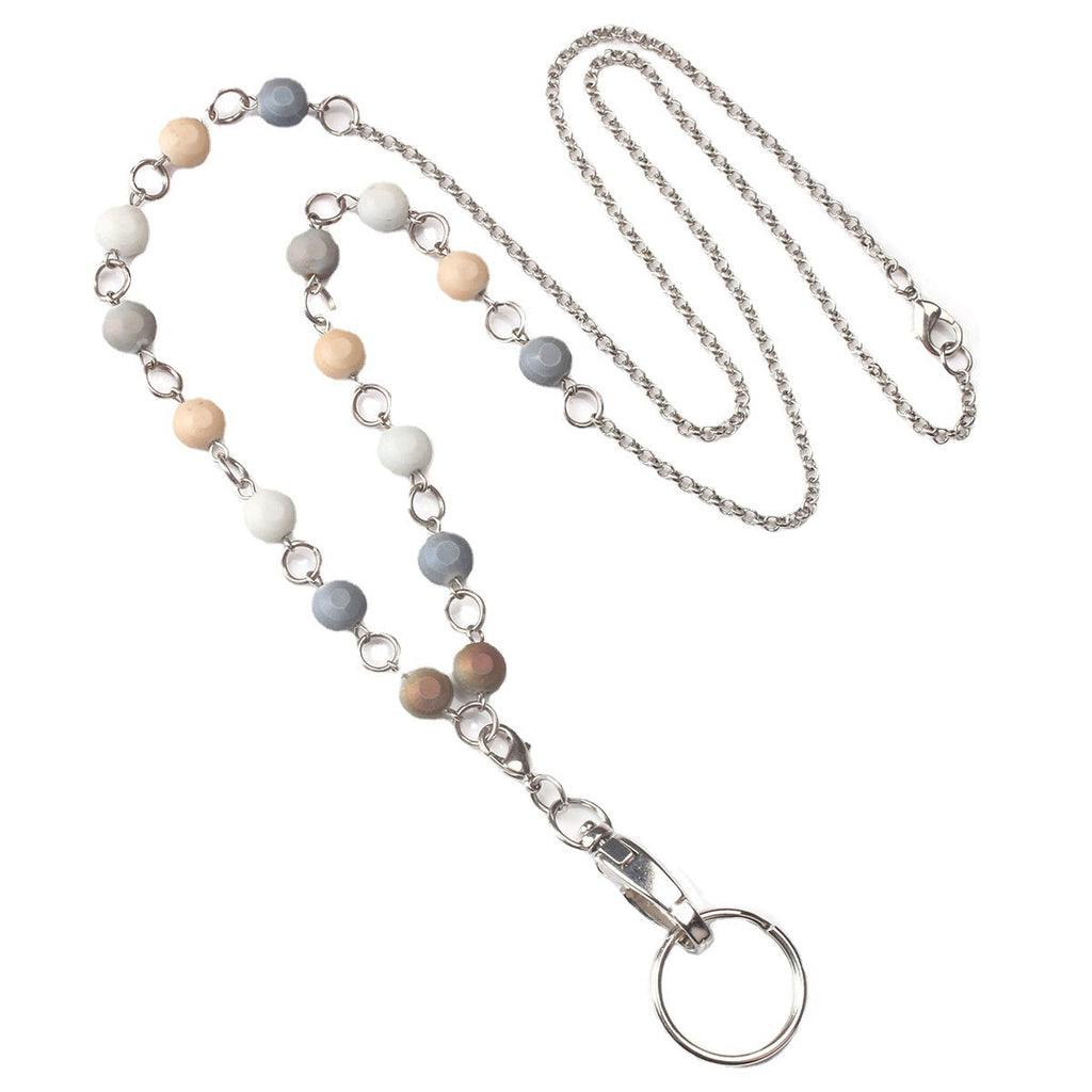 Beaded Keychain Lanyard Holder with Metal Chain