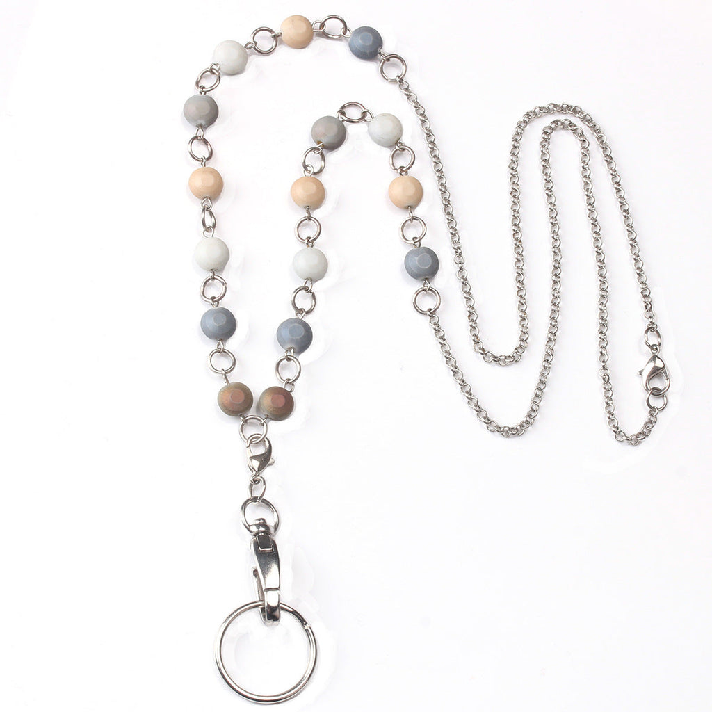 Beaded Keychain Lanyard Holder with Metal Chain