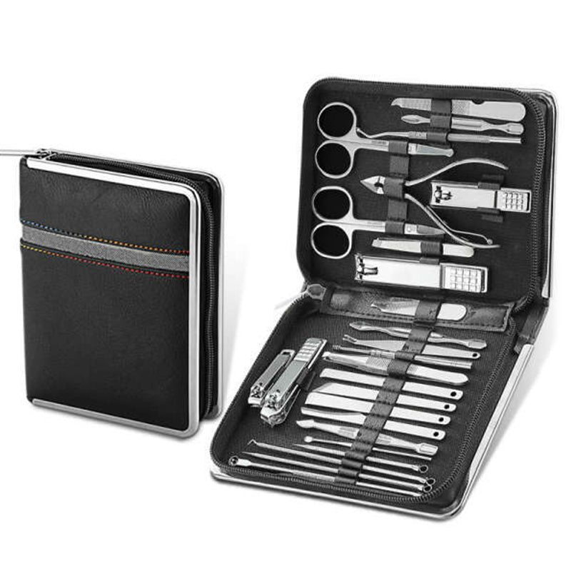 Nail Care Set with Stainless Steel Tools - PU Leather Case, 11.5 x 3 x 16 cm