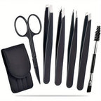 Precision Tweezers Set for Eyebrows - 6 Piece Stainless Steel, Travel Case, view 10