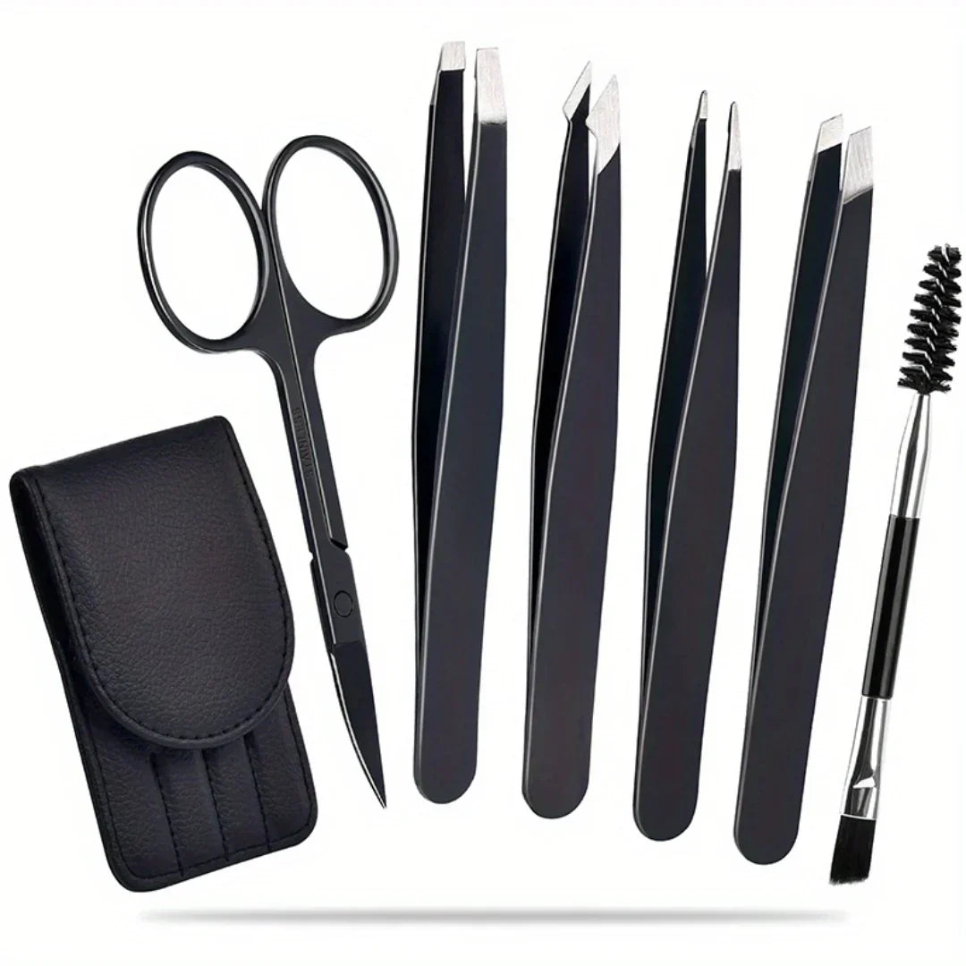 Precision Tweezers Set for Eyebrows - 6 Piece Stainless Steel, Travel Case, view 10