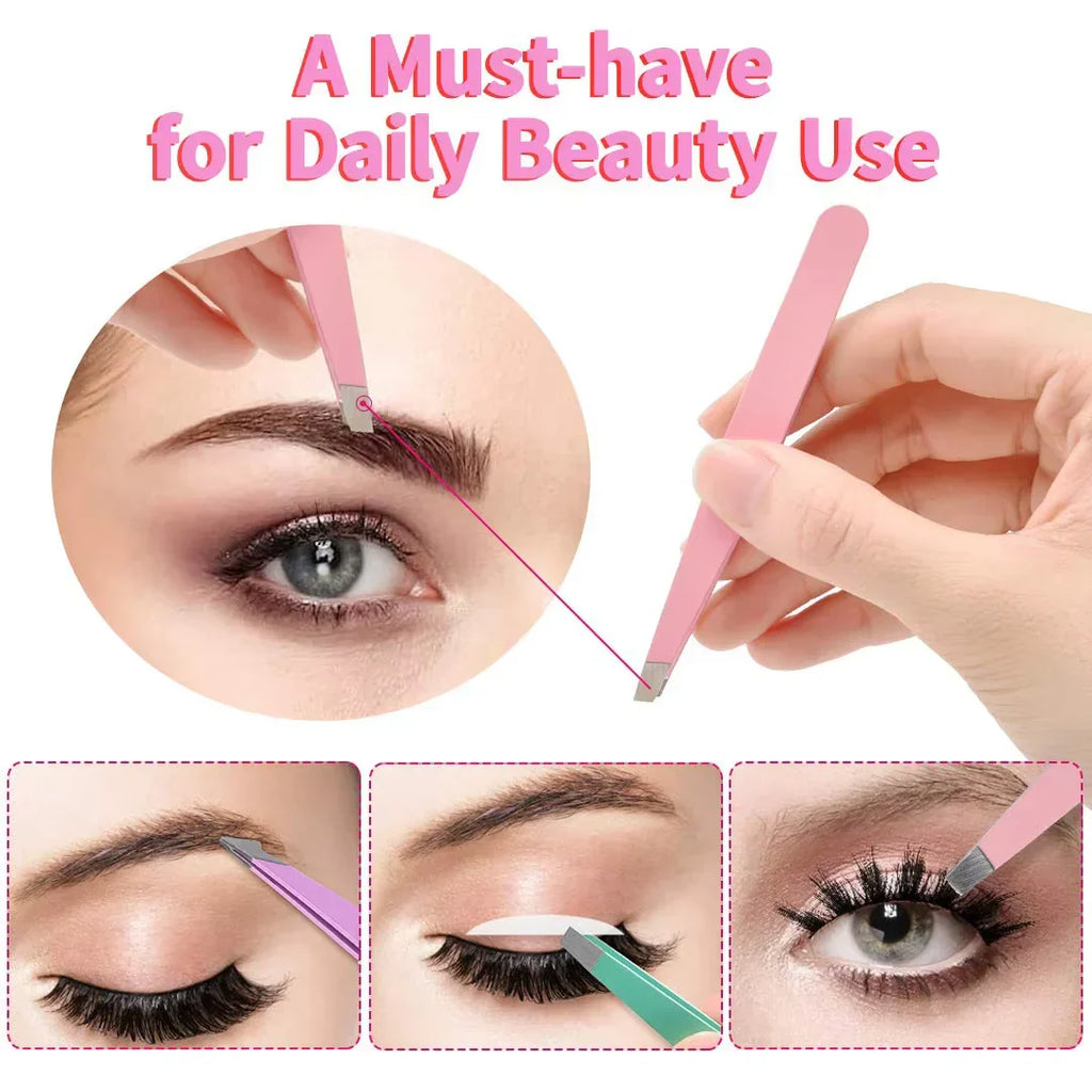 Precision Tweezers Set for Eyebrows - 6 Piece Stainless Steel, Travel Case, view 2