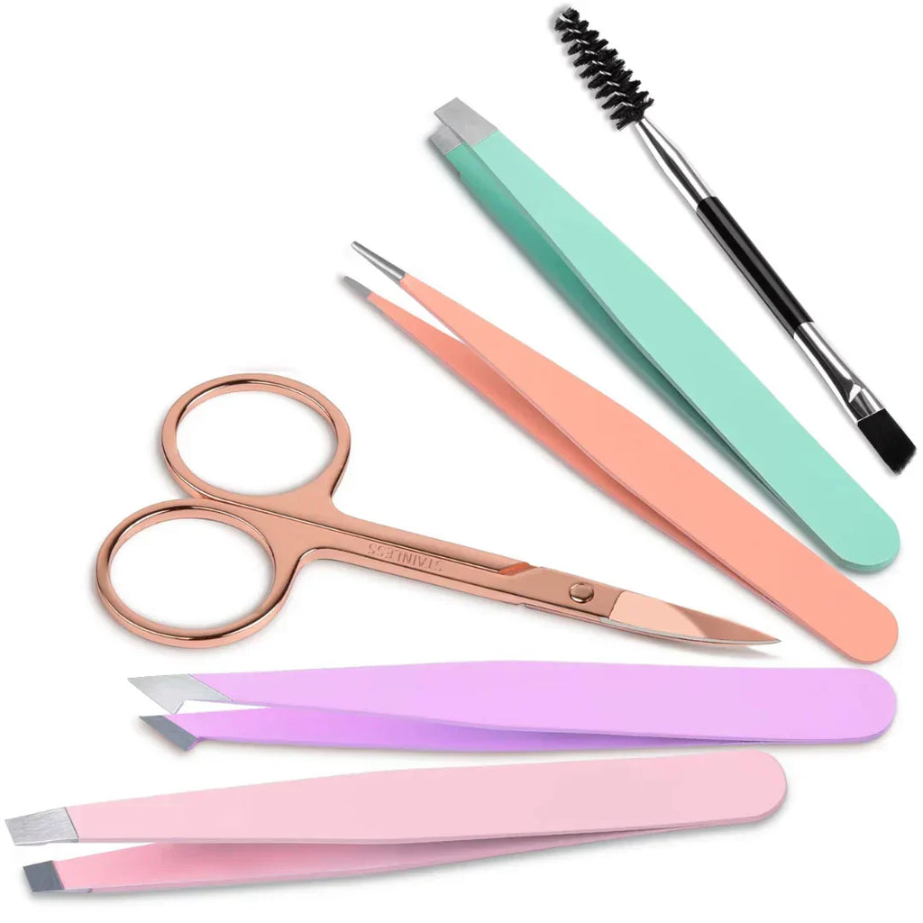 Precision Tweezers Set for Eyebrows - 6 Piece Stainless Steel, Travel Case, view 4