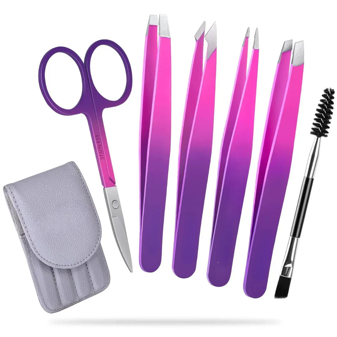 Precision Tweezers Set for Eyebrows - 6 Piece Stainless Steel, Travel Case, view 5
