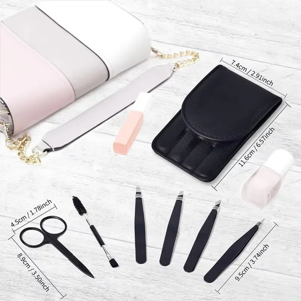 Precision Tweezers Set for Eyebrows - 6 Piece Stainless Steel, Travel Case, view 7