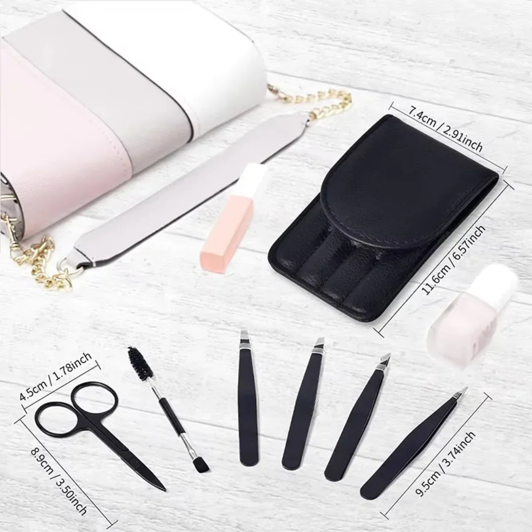 Precision Tweezers Set for Eyebrows - 6 Piece Stainless Steel, Travel Case, view 7