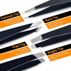 Precision Tweezers Set for Eyebrows - 6 Piece Stainless Steel, Travel Case, view 8