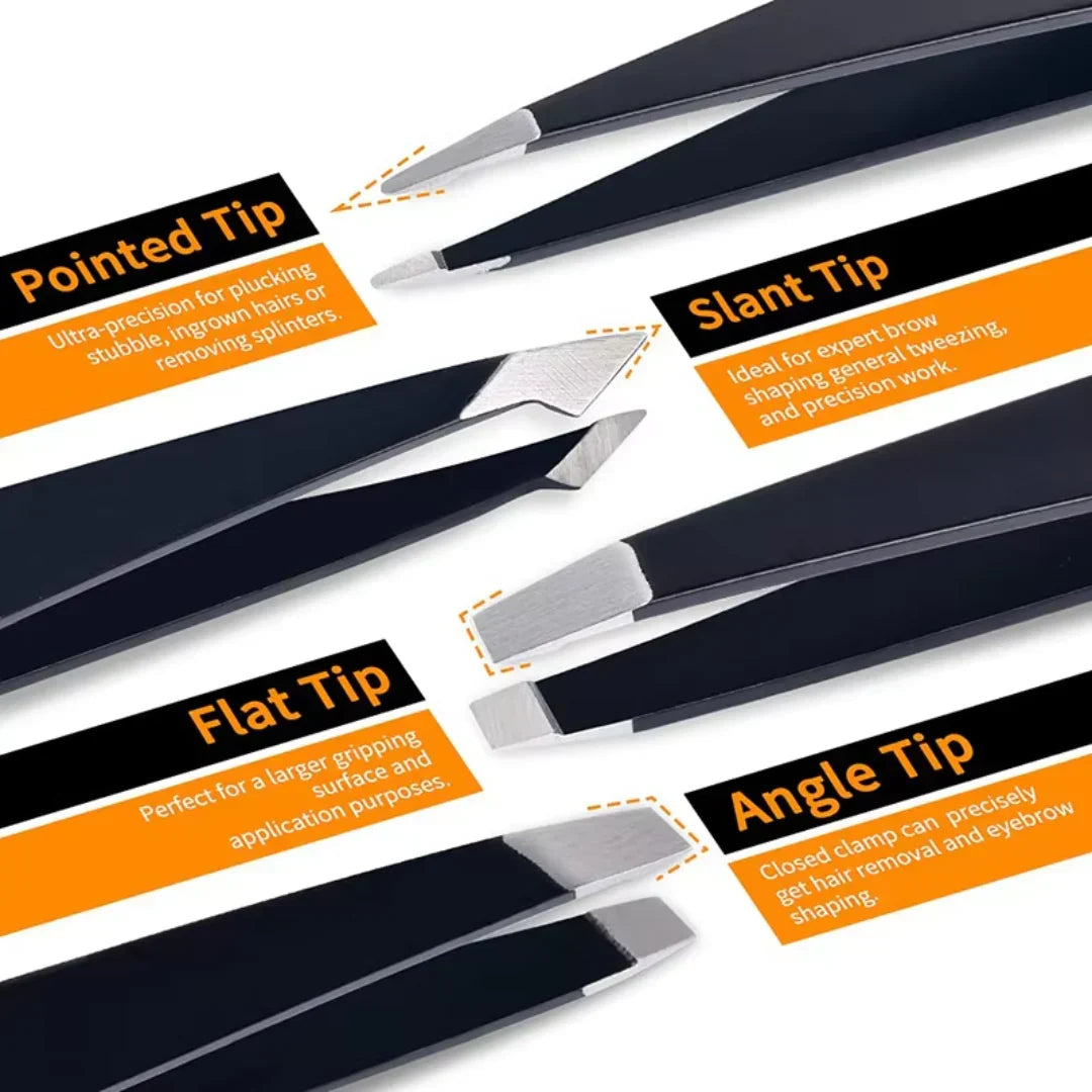 Precision Tweezers Set for Eyebrows - 6 Piece Stainless Steel, Travel Case, view 8