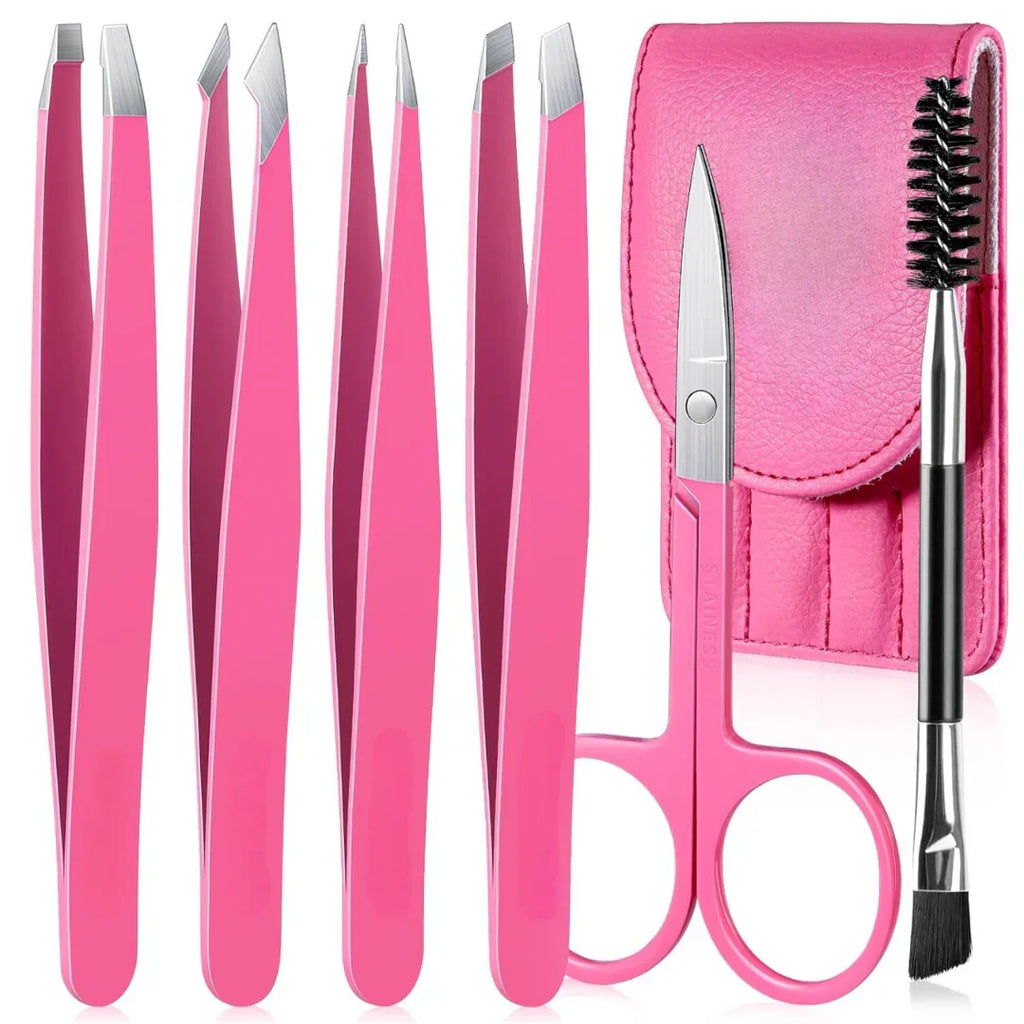 Precision Tweezers Set for Eyebrows - 6 Piece Stainless Steel, Travel Case, view 9