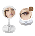Double-Sided Travel Cosmetic Mirror with LED Light - 10x Magnification, Foldable, view 3