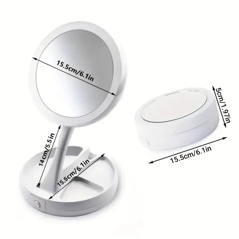 Double-Sided Travel Cosmetic Mirror with LED Light - 10x Magnification, Foldable, view 4