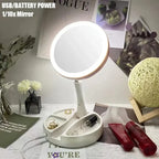 Double-Sided Travel Cosmetic Mirror with LED Light - 10x Magnification, Foldable, view 5
