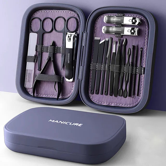 Stainless Steel Manicure and Pedicure Set - 18 Pieces, Portable Storage Box