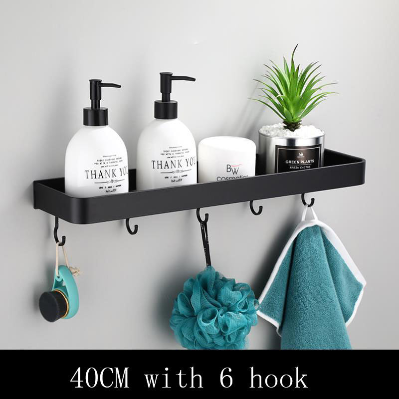 Black Aluminium Bathroom Shelf, Wall-Mounted, 23 cm–60 cm