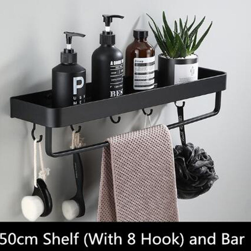 Black Aluminium Bathroom Shelf, Wall-Mounted, 23 cm–60 cm