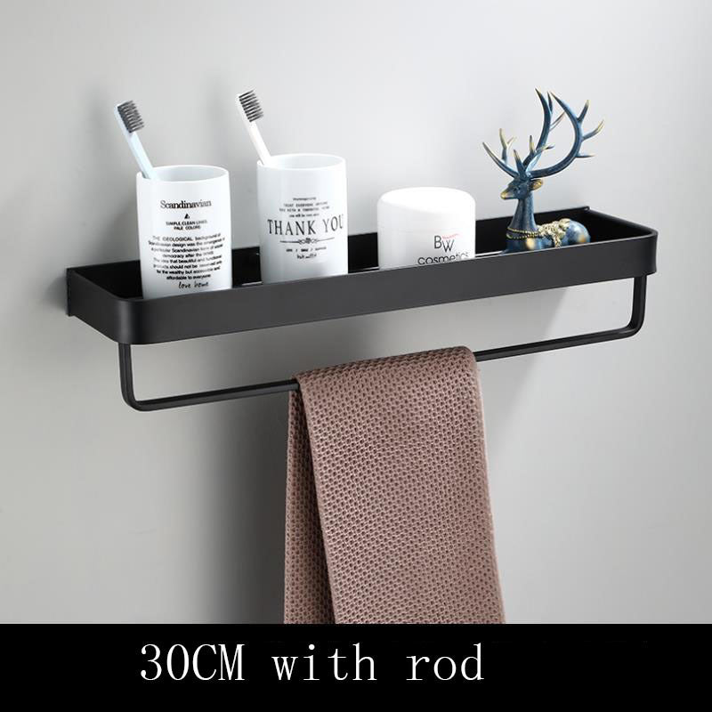 Black Aluminium Bathroom Shelf, Wall-Mounted, 23 cm–60 cm