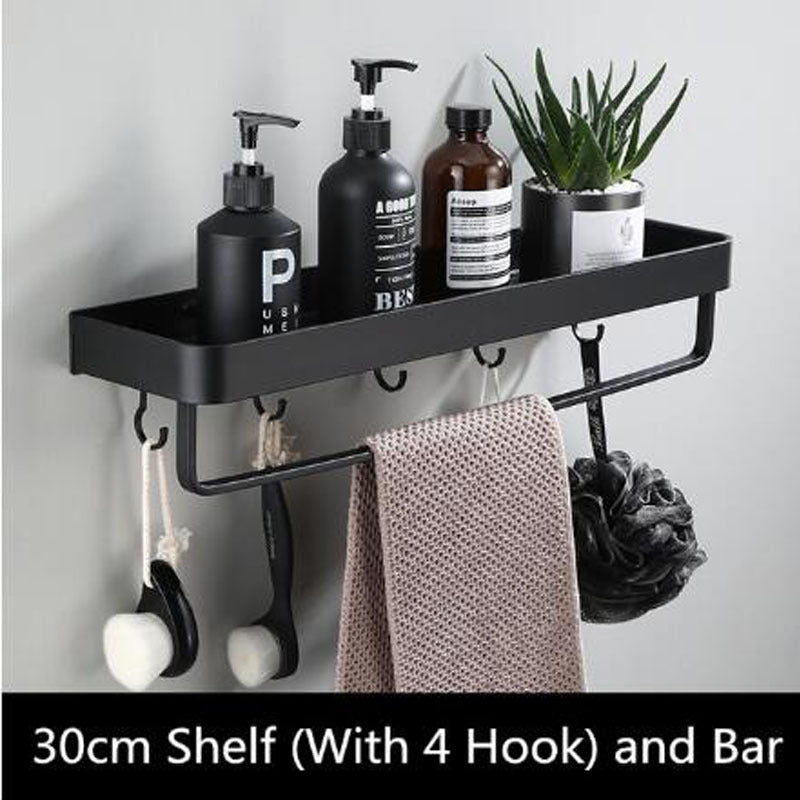 Black Aluminium Bathroom Shelf, Wall-Mounted, 23 cm–60 cm