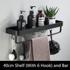 Black Aluminium Bathroom Shelf, Wall-Mounted, 23 cm–60 cm