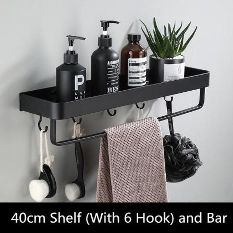 Black Aluminium Bathroom Shelf, Wall-Mounted, 23 cm–60 cm