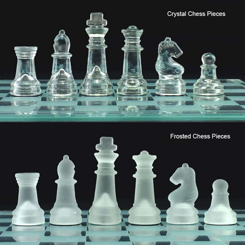 Glass Chess Set - Clear and Frosted Pieces, 9.8" or 13.8" Board, view 5