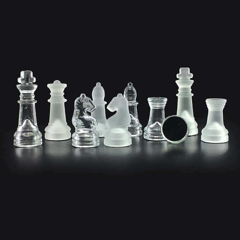 Glass Chess Set - Clear and Frosted Pieces, 9.8" or 13.8" Board, view 6