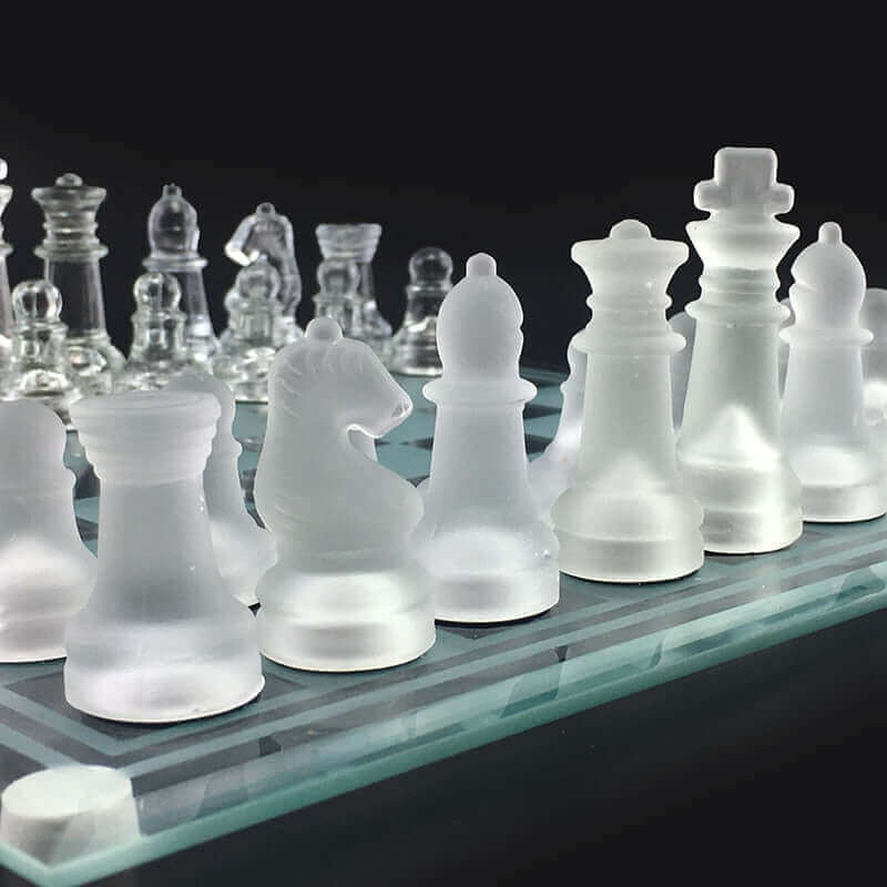 Glass Chess Set - Clear and Frosted Pieces, 9.8" or 13.8" Board, view 7