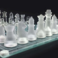 Glass Chess Set - Clear and Frosted Pieces, 9.8" or 13.8" Board