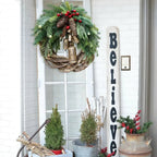 Boho Christmas Wreath with Rustic Vine Base, Pinecones and Golden Bells
