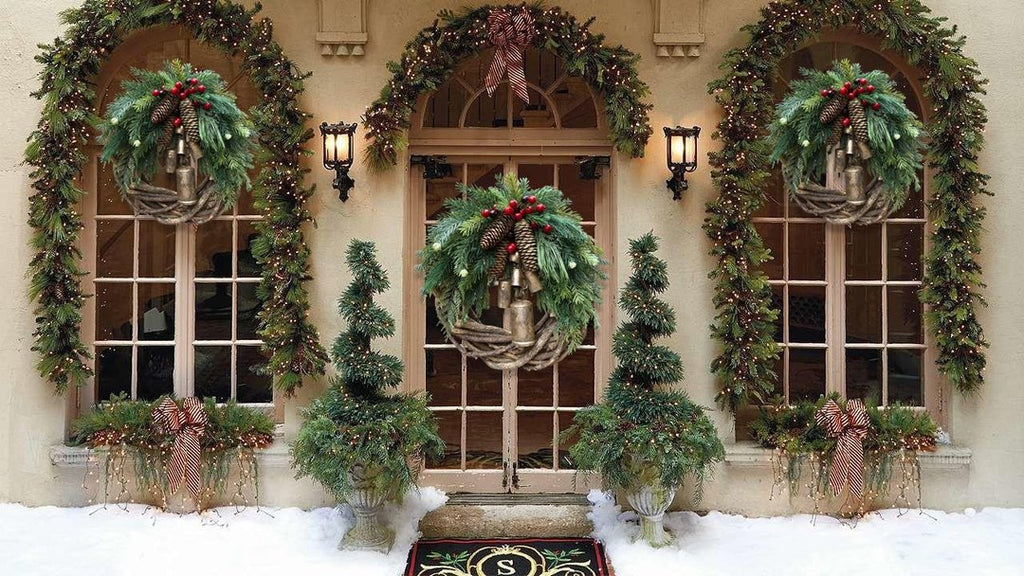 Boho Christmas Wreath with Rustic Vine Base, Pinecones and Golden Bells