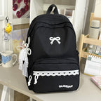 Bow-Embellished Multi-Pocket School Backpack