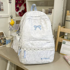 Bow-Embellished Multi-Pocket School Backpack