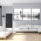 Monochrome Bridge Walking Canvas Art - 3 Piece Set | Welvere-Welvere