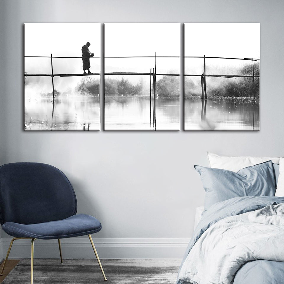 Monochrome Bridge Walking Canvas Art - 3 Piece Set | Welvere-Welvere