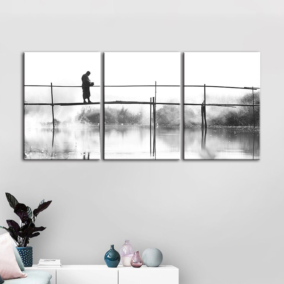 Monochrome Bridge Walking Canvas Art - 3 Piece Set | Welvere-Welvere