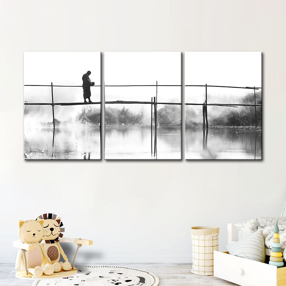 Monochrome Bridge Walking Canvas Art - 3 Piece Set | Welvere-Welvere
