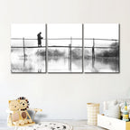Monochrome Bridge Walking Canvas Art - 3 Piece Set | Welvere-Welvere