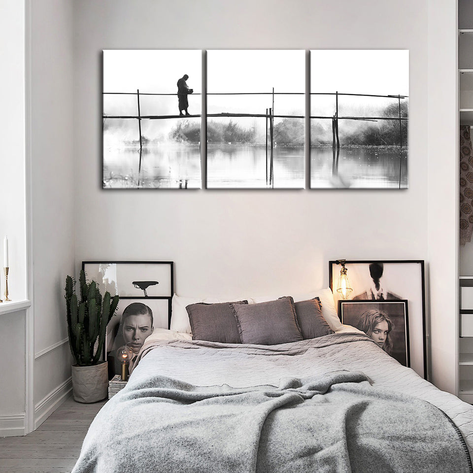 Monochrome Bridge Walking Canvas Art - 3 Piece Set | Welvere-Welvere