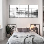 Monochrome Bridge Walking Canvas Art - 3 Piece Set | Welvere-Welvere
