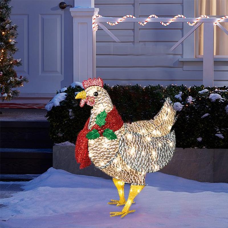 Bright Acrylic Chicken Christmas Decoration with Mistletoe Scarf