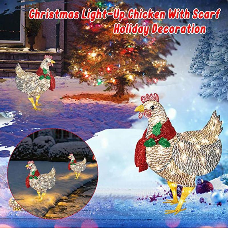 Bright Acrylic Chicken Christmas Decoration with Mistletoe Scarf