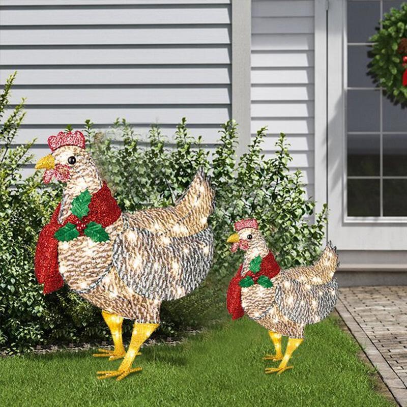 Bright Acrylic Chicken Christmas Decoration with Mistletoe Scarf