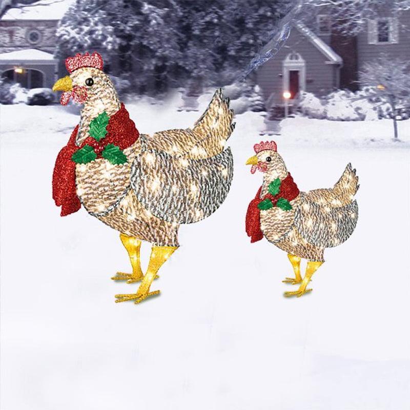 Bright Acrylic Chicken Christmas Decoration with Mistletoe Scarf