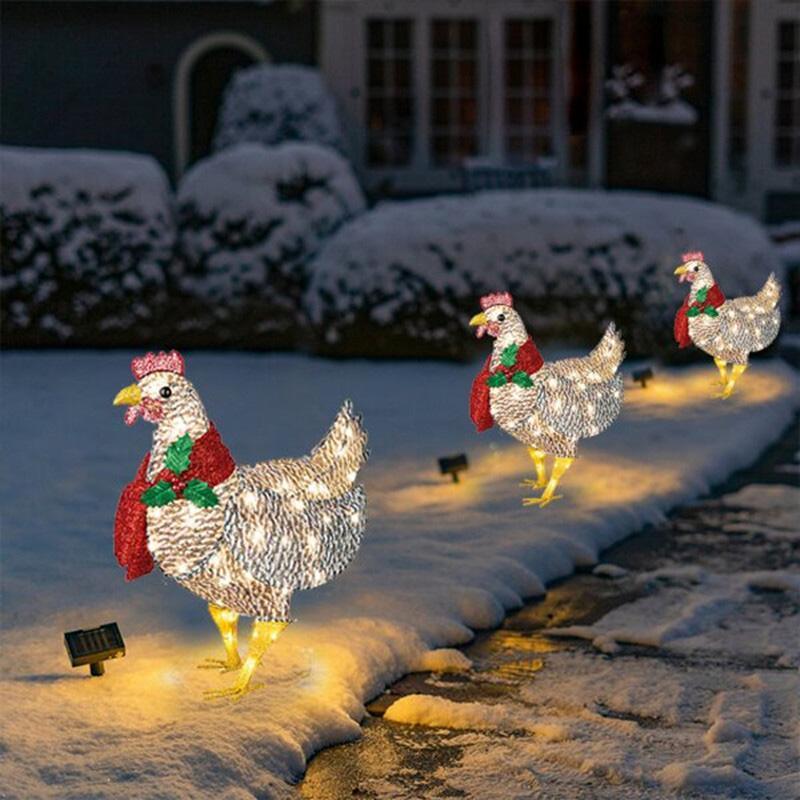 Bright Acrylic Chicken Christmas Decoration with Mistletoe Scarf