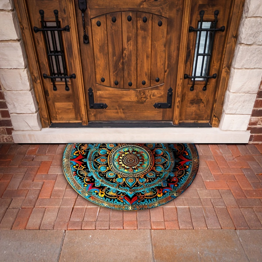 Half Round Mandala Door Mat Rug - 50% Polyester, Low Pile