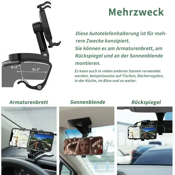 360° Rotatable Car Phone Holder - Dashboard, Rearview Mirror, Sun Visor Mount, view 3
