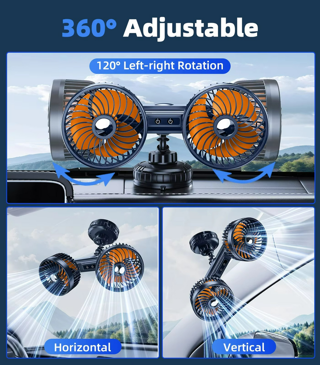 Car Fan, 4000 mAh Rechargeable Battery, 3 Speeds