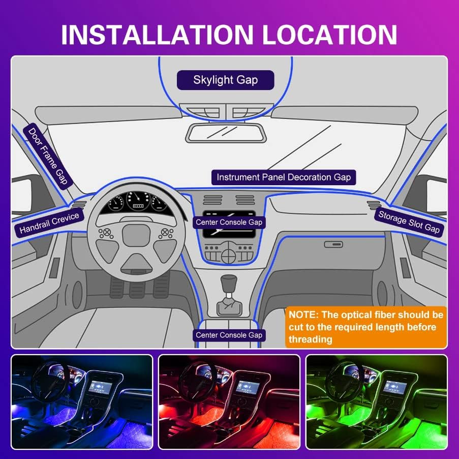 Car Interior LED Light Strips with Remote or App Control